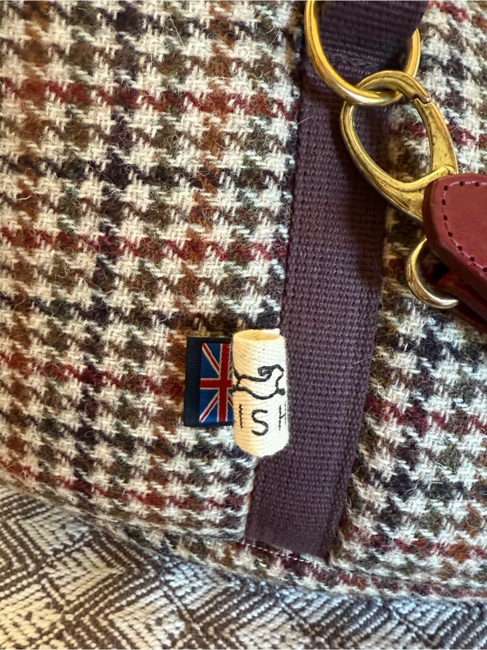 Harris Tweed Houndstooth Pet Carrier Shoulder Bag - Burgundy Trim size small